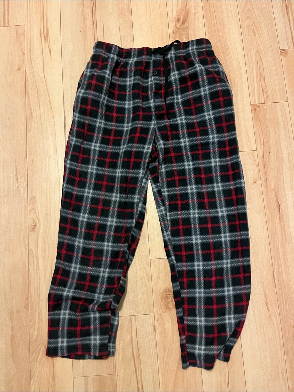 Fruit of the Loom Black, Red & Gray Plaid Fleece Joggers